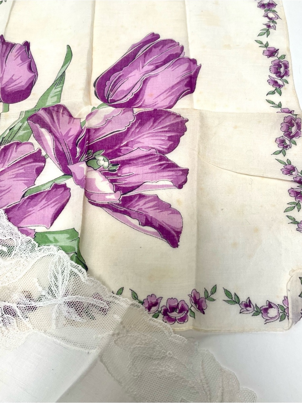 Lot of 10 Vintage Floral Handkerchiefs Hankies Rose Tulip Iris Lace Embroidered - Picture 6 of 13